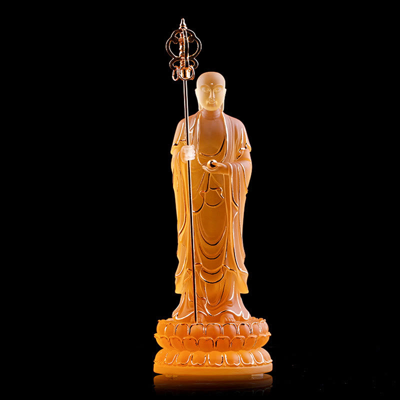 Ksitigarbha Liuli Crystal Figurine – Staff topped with shining rings, protection symbol gift