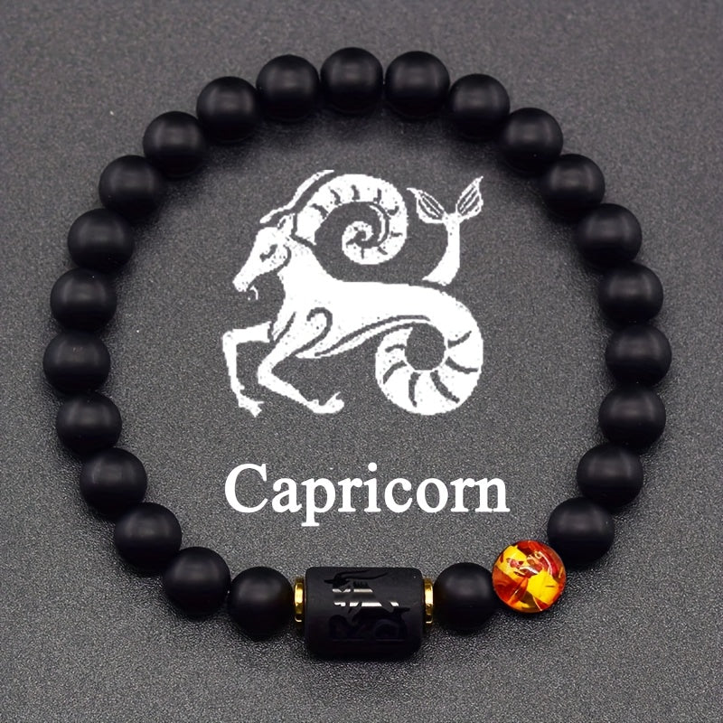 Zodiac Sign Bracelet – Capricorn with amber accent and sea-goat symbol charm, ambition