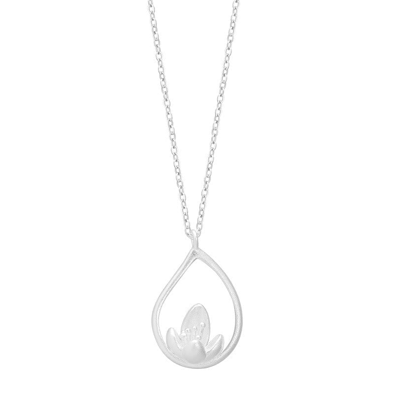 Sterling Silver Lotus Pendant – Full necklace on white background, Everyday wear