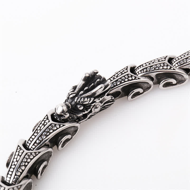 Dragon Necklace Bracelet Set - Dragon head bracelet with shield links on white, Confidence