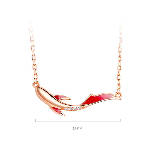 925 Sterling Silver Koi Fish Zircon Luck Prosperity Necklace – flat lay display, jewelry