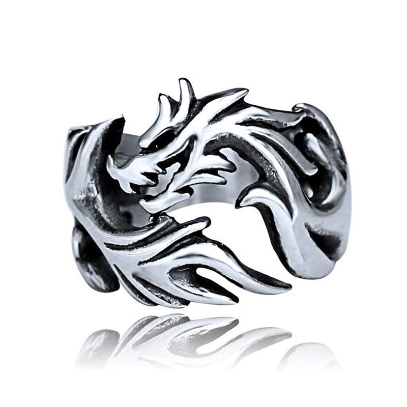 Dragon Pattern Protection Ring – openwork mythical creature band, Refined