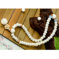 Tibetan White Jade Bodhi Lotus Blessing Bracelet | Enlightenment