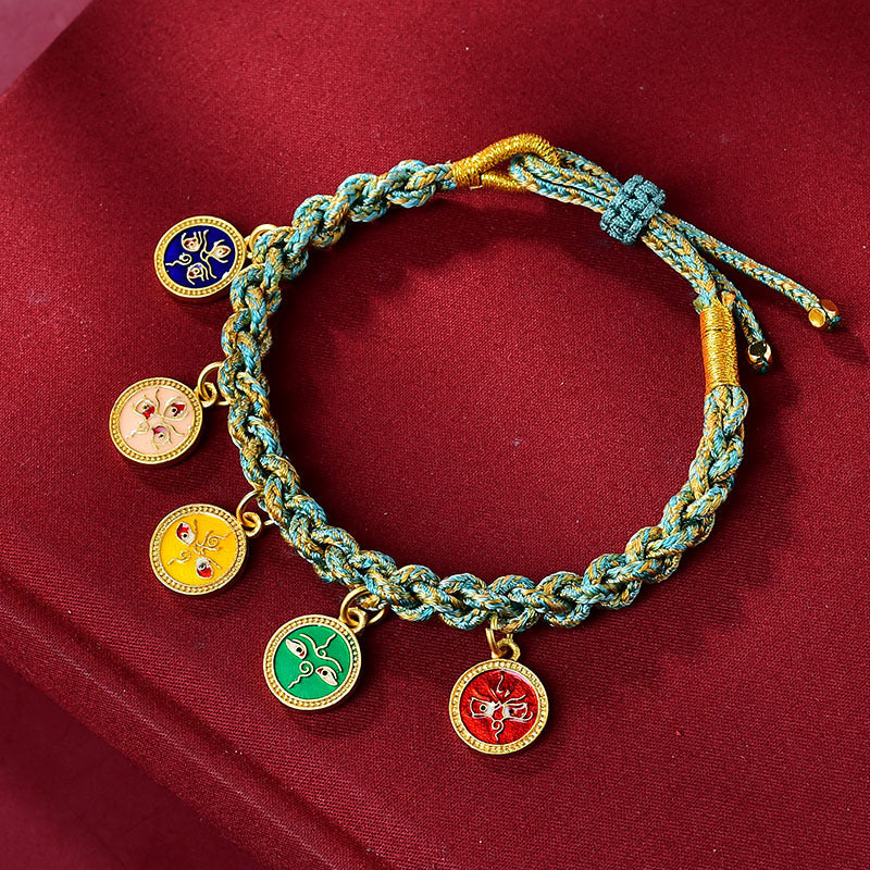 Tibetan Five God of Wealth Rope Bracelet, close-up detail, healing bracelet
