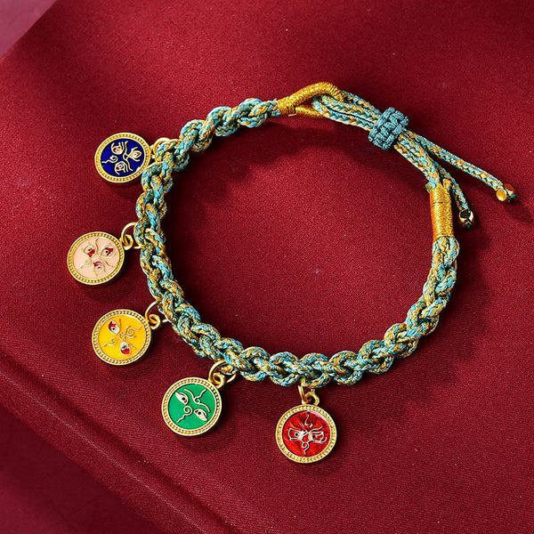 Tibetan Five God of Wealth Rope Bracelet, close-up detail, healing bracelet