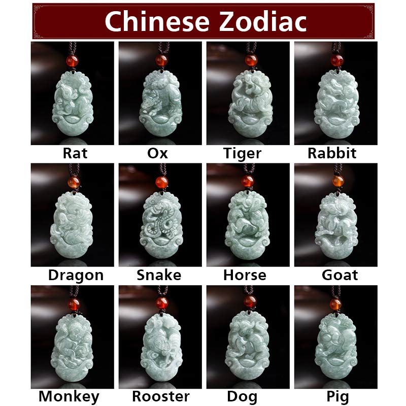 Natural Jade Chinese Zodiac Pendant – Complete 12 zodiac animal grid, heritage gift