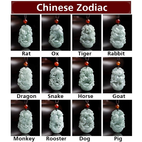 Natural Jade Chinese Zodiac Pendant – Complete 12 zodiac animal grid, heritage gift