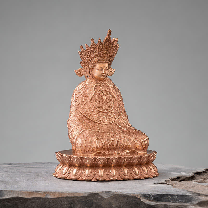 Shakyamuni Compassion Copper Statue – three-quarter angle detailed robe folds, copper statue home decor