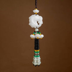 FengShui Jade PiXiu Car Pendant – white jade PiXiu hanging ornament, lotus bead tassel, feng shui blessing decoration