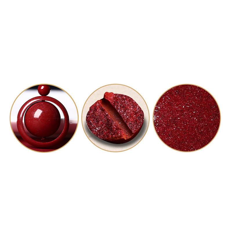 Cinnabar PiXiu Necklace – Black cord pendant flat lay on red surface showing bead detail, feng shui blessing