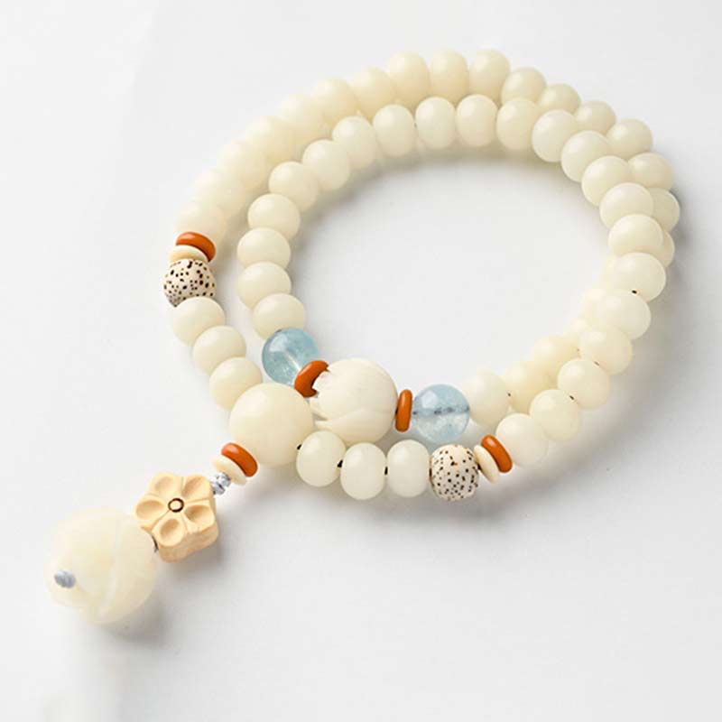 Tibetan White Jade Bodhi Lotus Blessing Bracelet | Enlightenment