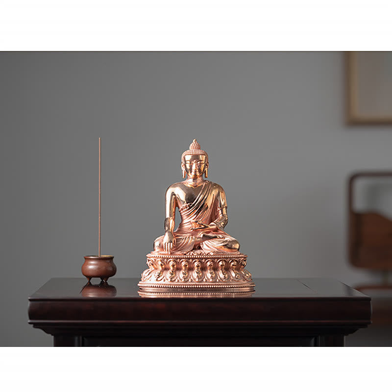 Shakyamuni Copper Statue – three-quarter angle showing robe texture and body proportion, master casting