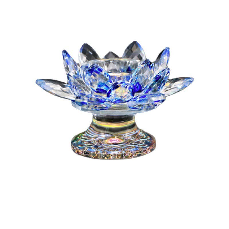 Lotus Flower Crystal Candle Holder - blue crystal lotus on white, clean zen aesthetic