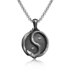 Yin Yang Dragon Pendant – Front view showing beaded rim and dragon taijitu on white, Balanced