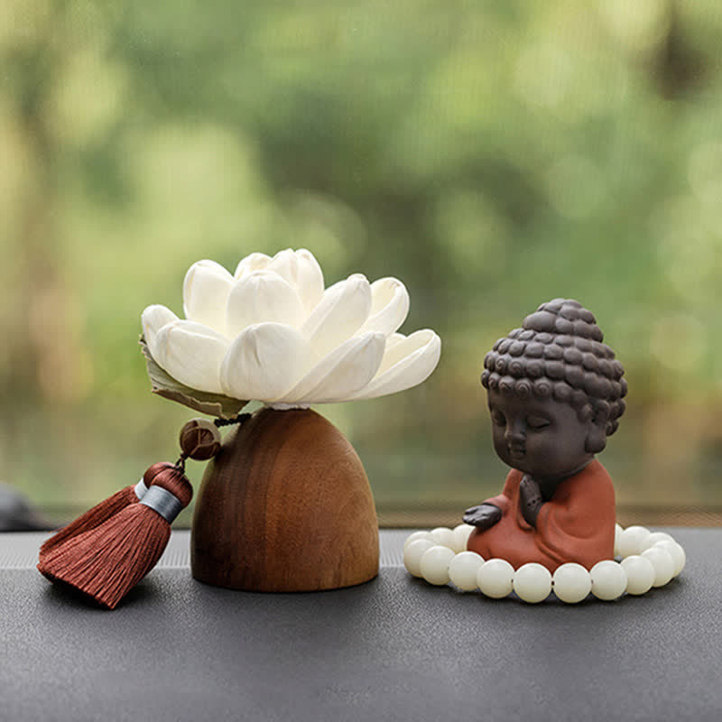Black Peach Wood Buddha Flower Decoration – front view carved wooden Buddha head with floral halo, wall art
