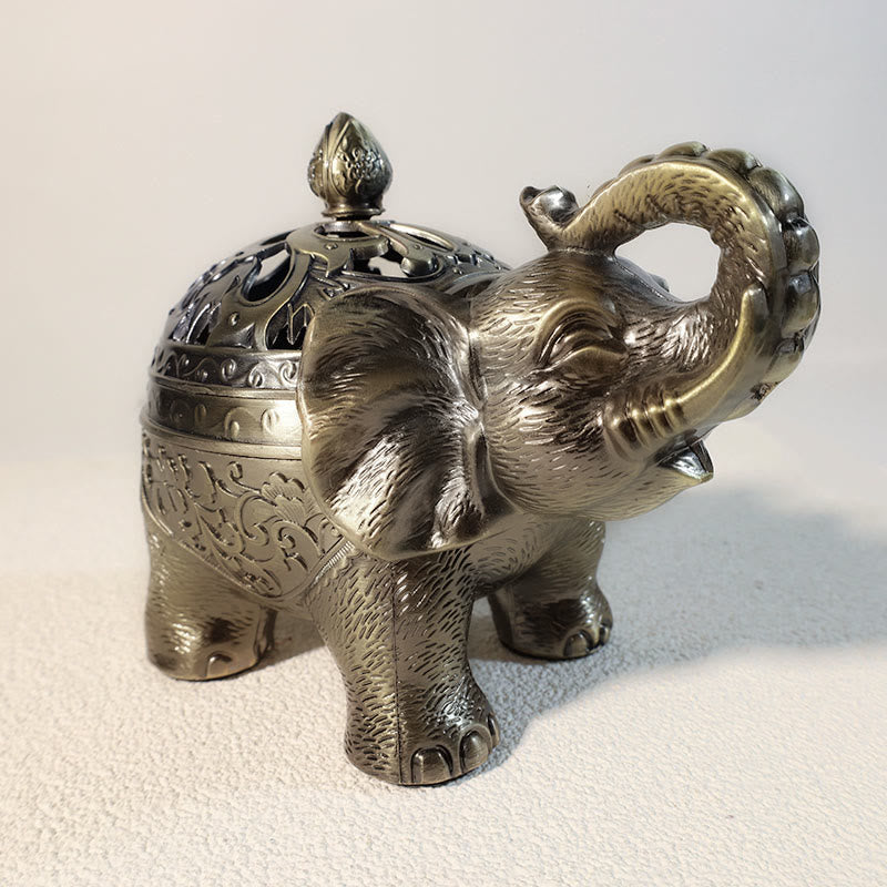 Elephant Alloy Incense Burner – detailed trunk and openwork lid, Powerful