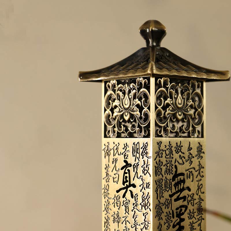 Heart Sutra Incense Burner – angled view with lotus filigree detail, contemplative