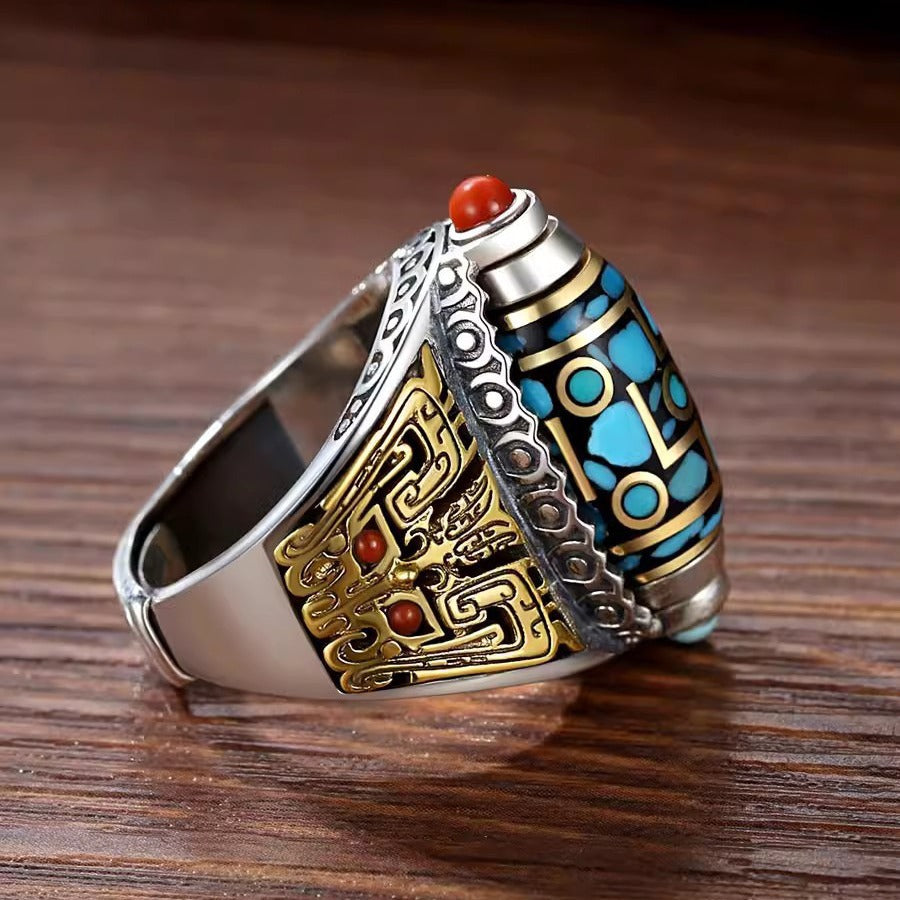 Nine-Eye Dzi Bead Mantra Prayer Wheel Ring | Protection Secondary image