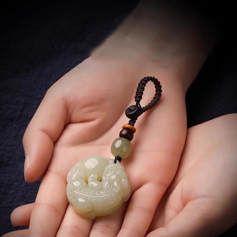 Jade Pi Xiu Keychain with Gemstone Ball – Jade, image 2, lucky charm