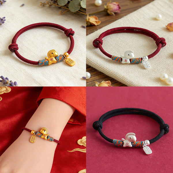 Year of the Horse Bracelet – Four-panel collage gold silver black wrist model, zodiac set