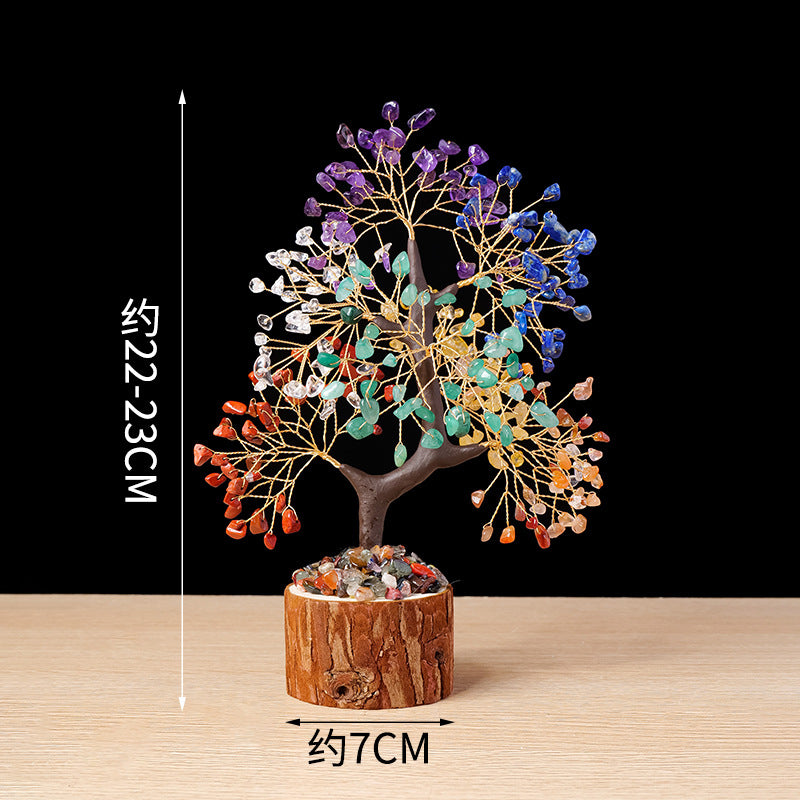 Colorful Crystal Wealth Tree – Rainbow tree with size dimensions, detailed decor