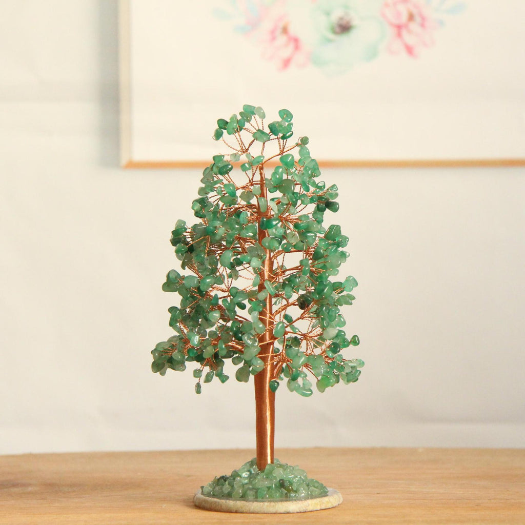 Crystal Money Tree – Green aventurine clean shot on agate, prosperity decor