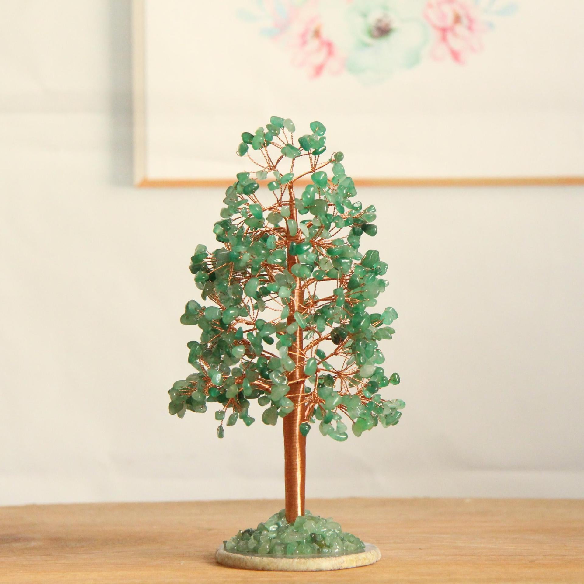 Crystal Money Tree – Green aventurine clean shot on agate, prosperity decor