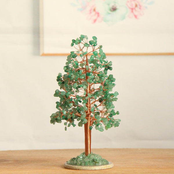 Crystal Money Tree – Green aventurine clean shot on agate, prosperity decor