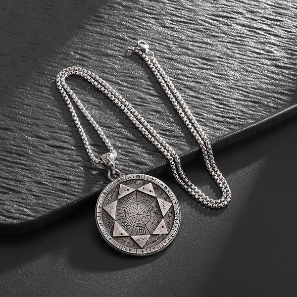 Seven Archangels Pendant – Full necklace on dark slate with seal front, gothic statement jewelry