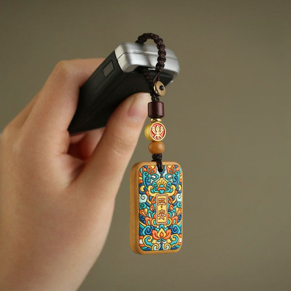 Painted Sandalwood 'Peace' Talisman Keychain for Safe Travels, image 5, lucky charm