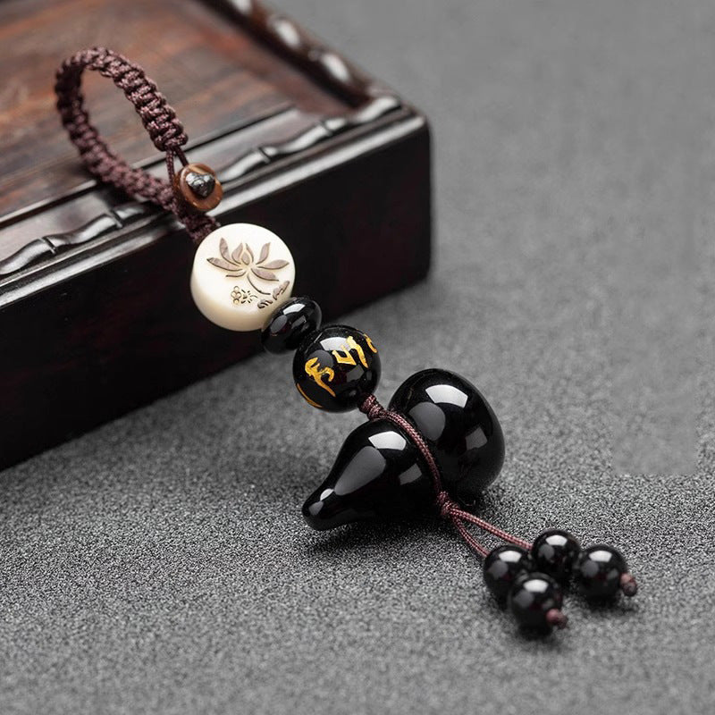 Black Obsidian Hulu Gourd Keychain, lifestyle shot, lucky charm