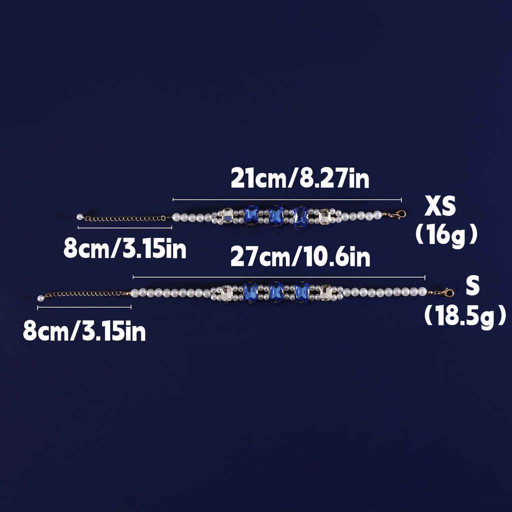 Crystal Rhinestone Pearl Cat Collar – Pink / M (27-35cm), detail shot
