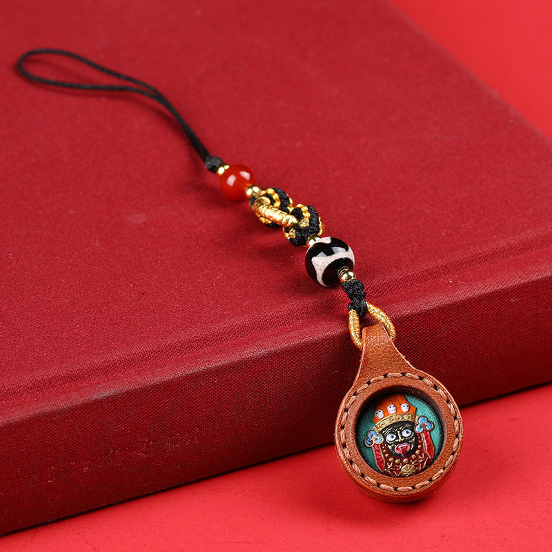 Tibetan Buddhist Palden Lhamo Thangka Keychain – Round / Zashi Lhamo, image 1, lucky charm