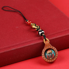 Tibetan Buddhist Palden Lhamo Thangka Keychain – Round / Zashi Lhamo, image 1, lucky charm