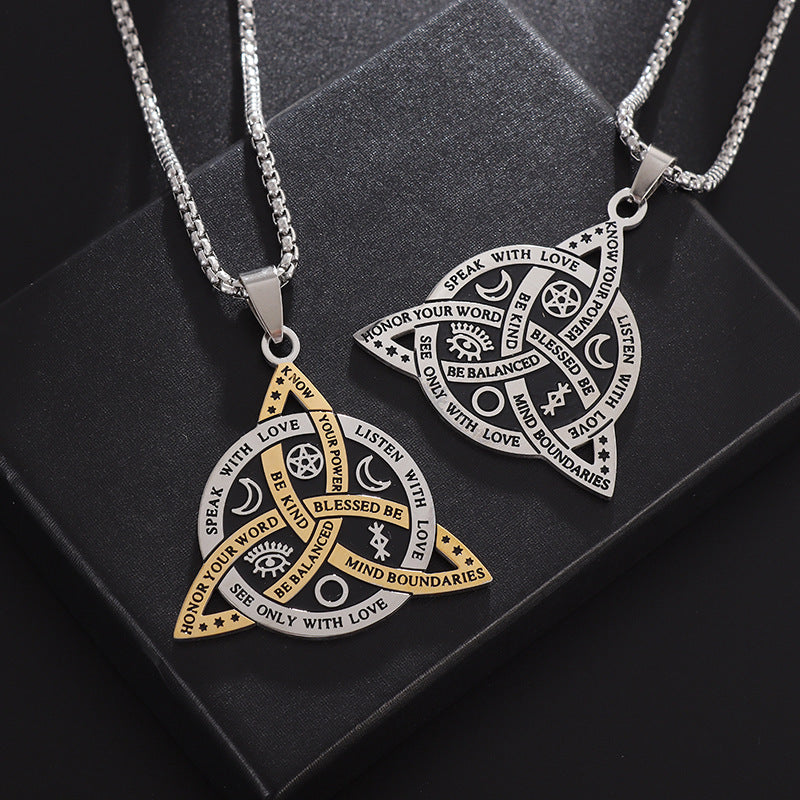Celtic Moon Star Necklace – gold and silver pendants on black box display, matching jewelry set