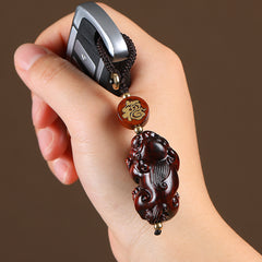 Red Sandalwood Pixiu Keychain for Car Keys, Lucky Charm Ornament