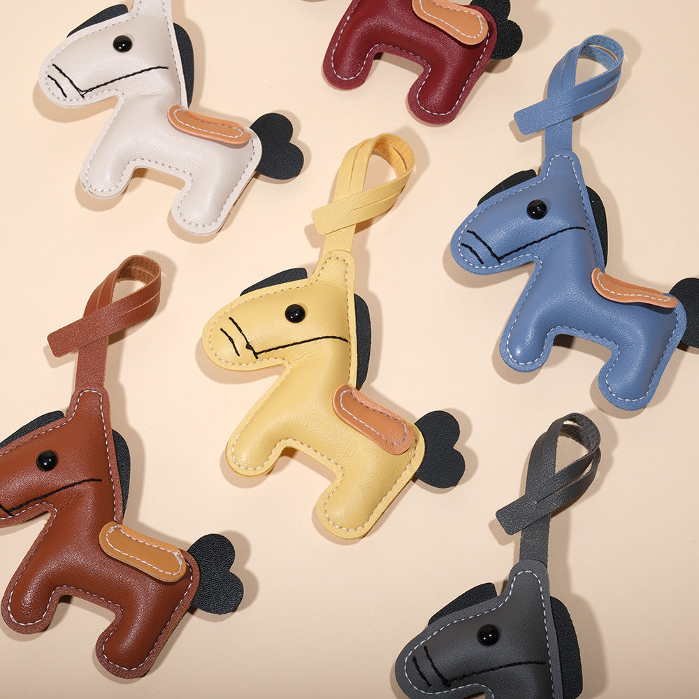 Feng Shui Leather Horse Keychain – Six-color collection white blue gray brown yellow red, keychain set