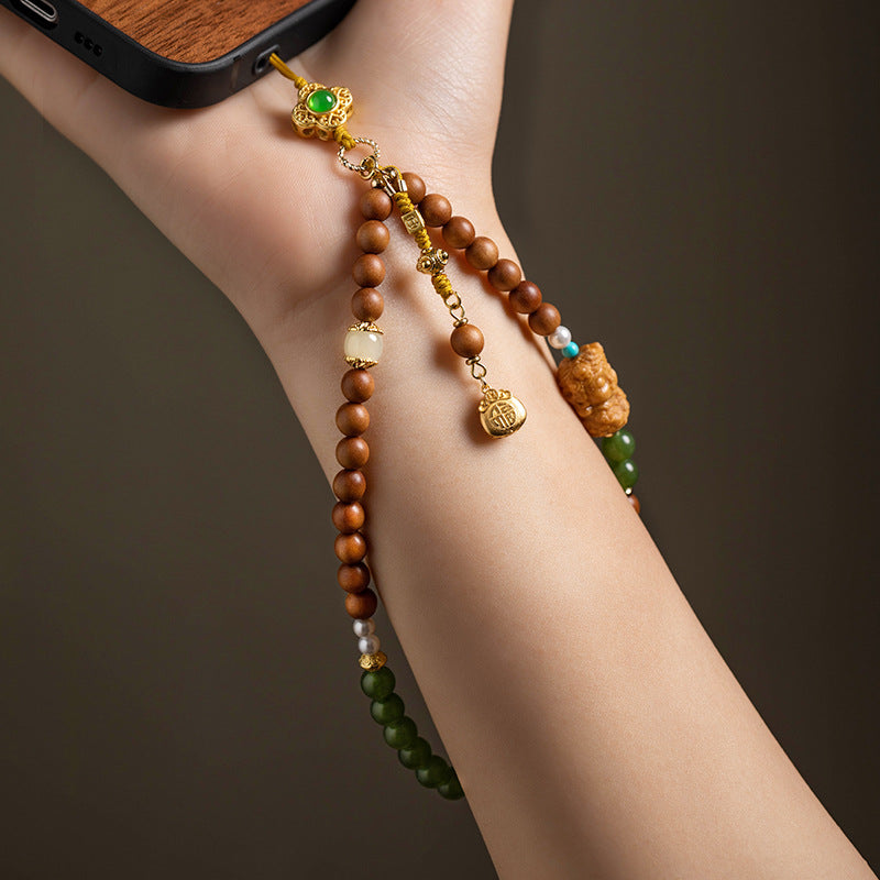 Chalcedony & Sandalwood Fu Bag Phone Charm, side view