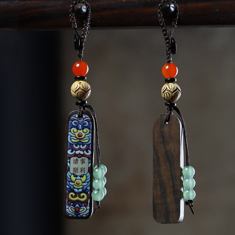 Painted Sandalwood 'Lucky Pig' Keychain, image 8, lucky charm
