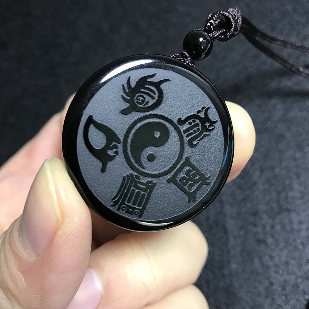 Yin Yang Pendant – reverse side with five sacred animal symbols around yin-yang center