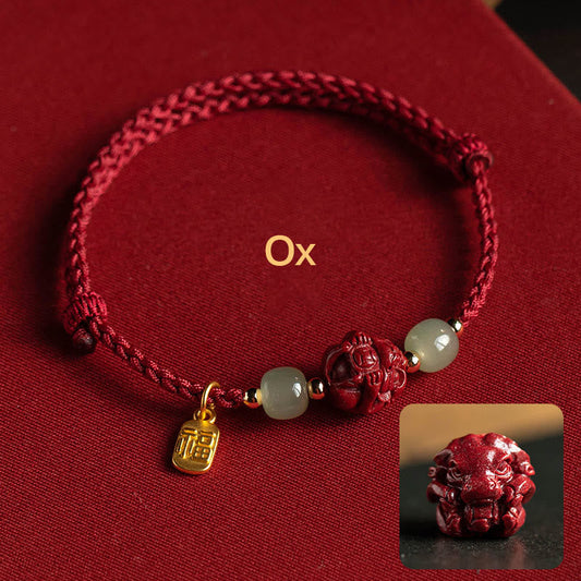 Cinnabar Hetian Jade Chinese Zodiac Bracelet – Ox(Wrist Circumference 14-18cm), image 2, healing bracelet