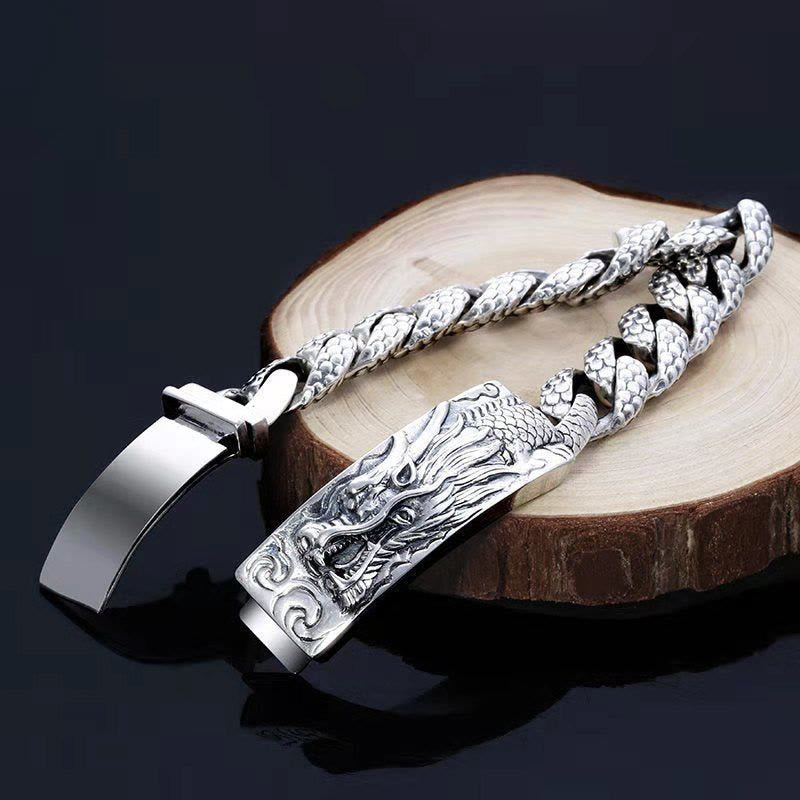 Dragon Scale Bracelet - relief carving on black reflective surface, artisan, masculine