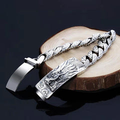 Dragon Scale Bracelet - relief carving on black reflective surface, artisan, masculine
