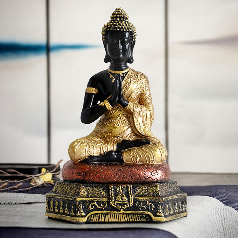 Meditating Resin Buddha – serene facial expression, contemplative home altar statue