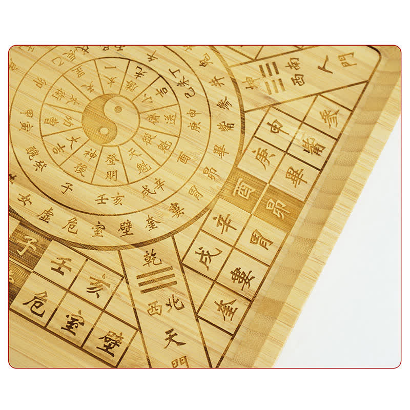 Feng Shui Bamboo Bagua Map – Square luopan engraving detail, bamboo feng shui compass