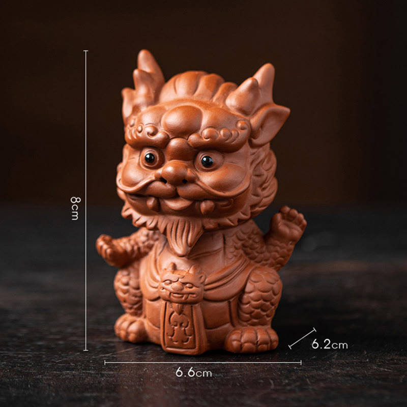 Luck Dragon Purple Clay Tea Pet - seated pixiu guardian lion, 8cm, fortune symbol