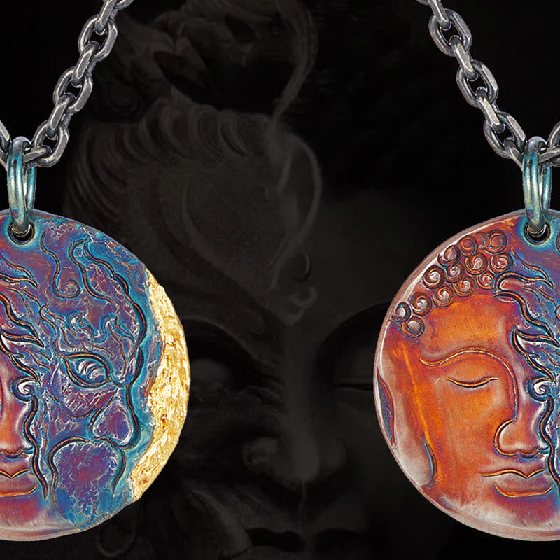 999 Sterling Silver 24K Gold Half Demon Half Buddha Compassion Necklace Pendant – Half demon face detail, Buddha pendant art