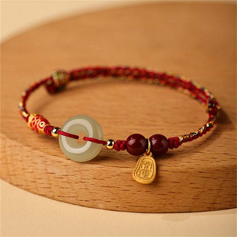 Koi Jade Bracelet – Front view of silver koi charm with Hetian jade peace buckle, luck