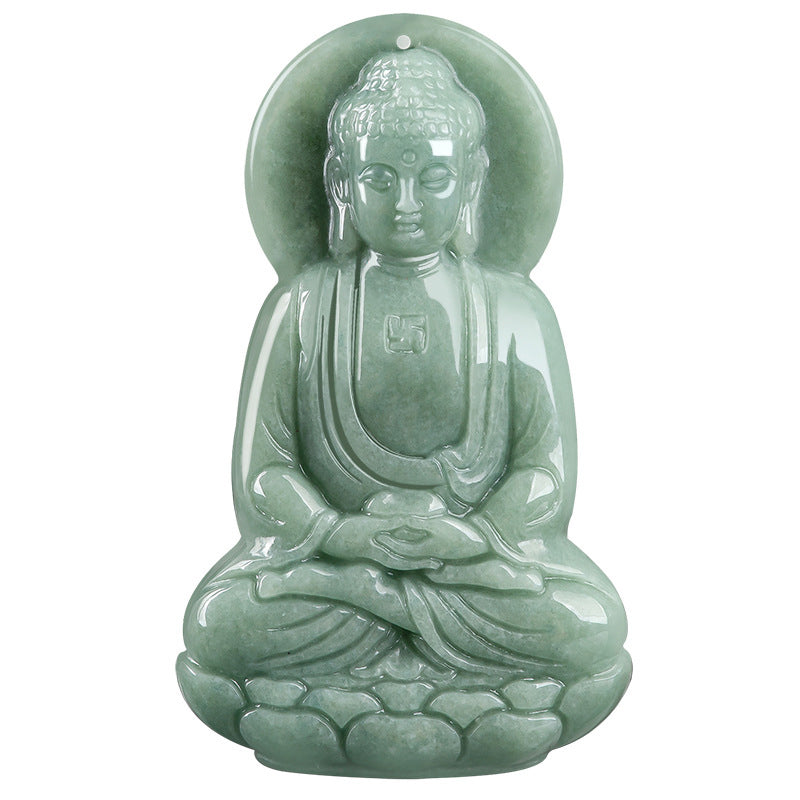 Amitabha Buddha Jade String Necklace - Dark reflective surface highlighting jade translucency