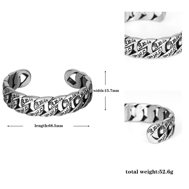 Brazalete rígido de acero de titanio con el mantra tibetano Om Mani Padme Hum